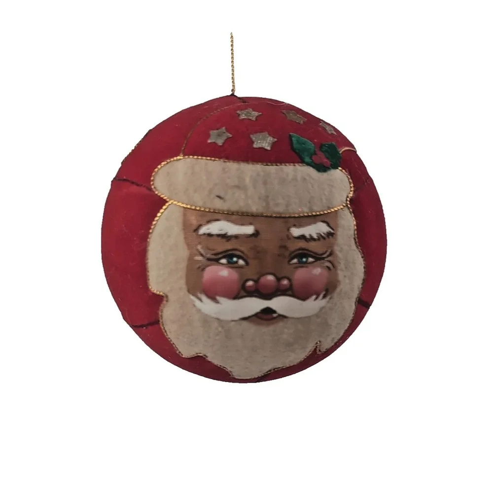 1980's Vintage Annalee Santa Head Ornament Red Hat & Holly Christmas Decor